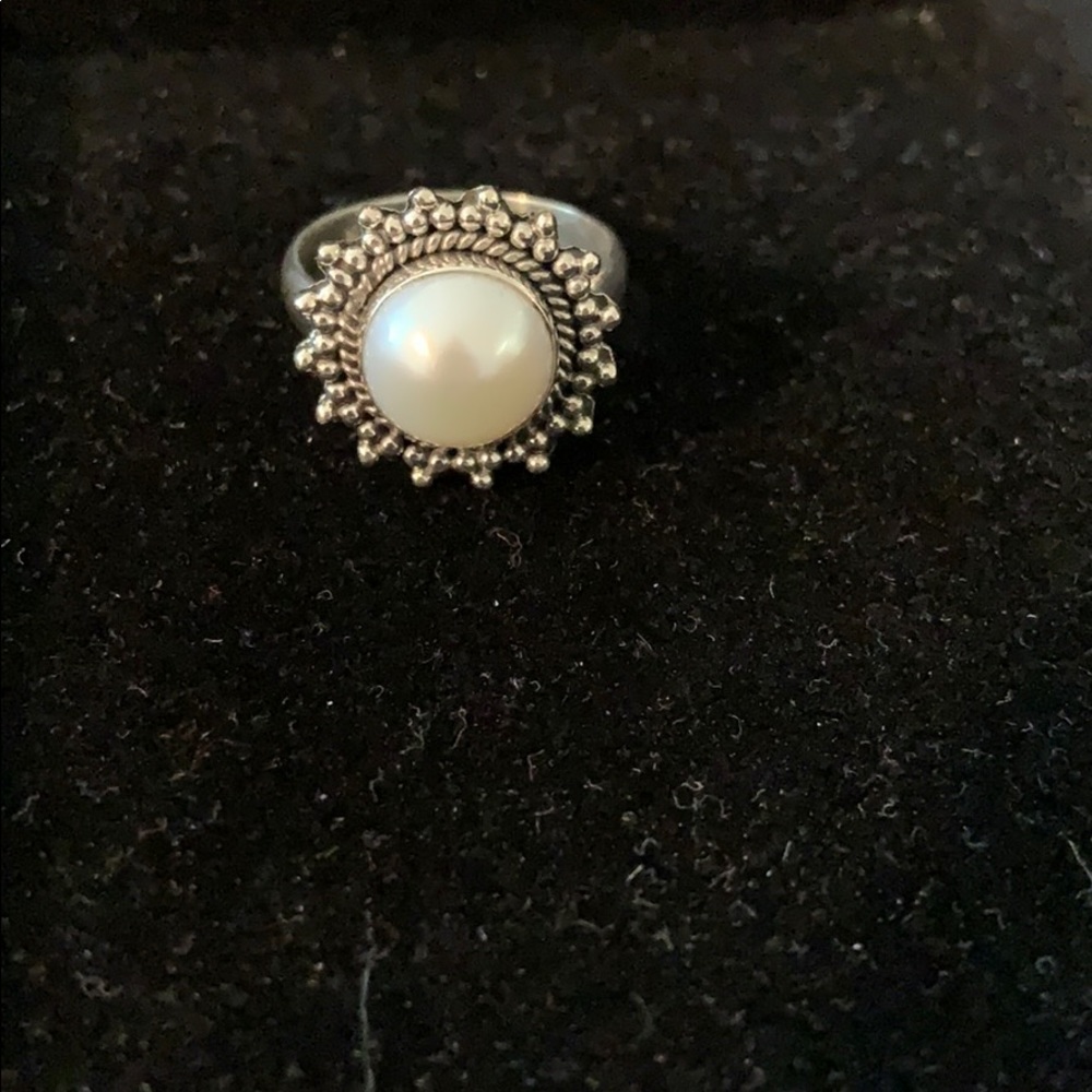 Pearl and sterling boho ring